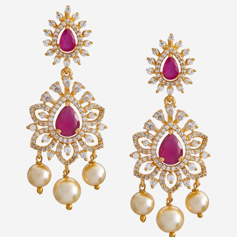Gold-Plated Kundan Studded Contemporary Antique Drop Earrings