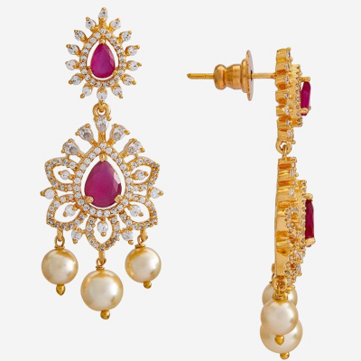 Gold-Plated Kundan Studded Contemporary Antique Drop Earrings