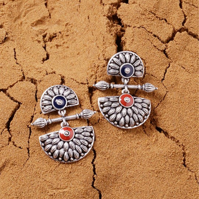 Oxidised Silver-Plated & Pink Dome Shaped Jhumkas