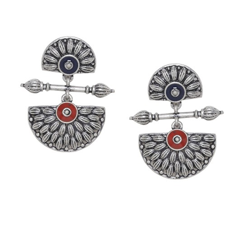 Oxidised Silver-Plated & Pink Dome Shaped Jhumkas