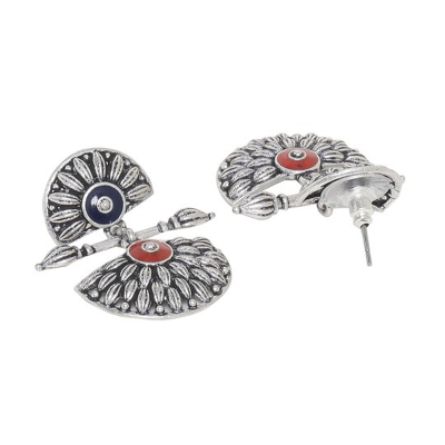 Oxidised Silver-Plated & Pink Dome Shaped Jhumkas